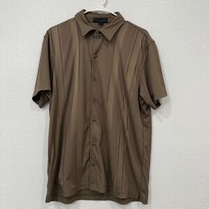 VIA EUROPA Brown Striped Short Sleeve Button‎ Up Shirt Mens Size L Polyester